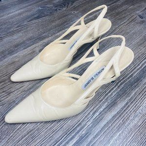 Manolo Blahnik Cream Slingback Heels